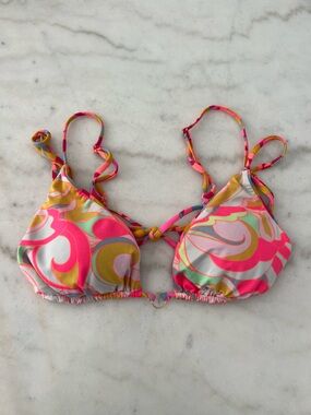 Women’s Reversible Pink Multicolor Swimsuit Top - Vibrant Pattern